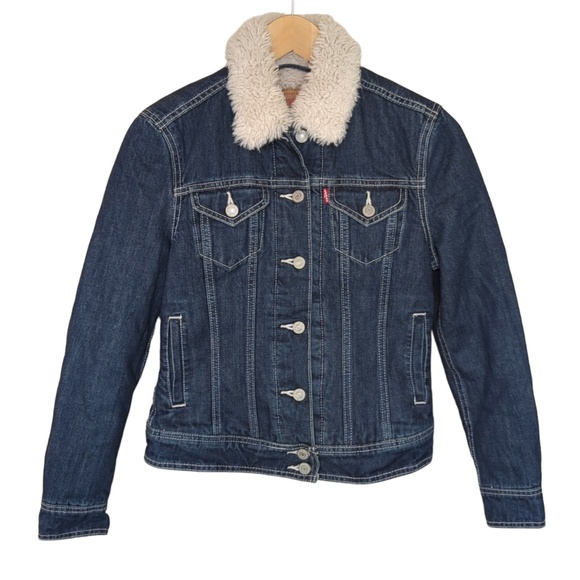 Levi’s Women's Sherpa Lined Short Denim Winter Trucker Jacket Size XS - Picture 2 of 14